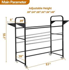 Holzoffer Tire Storage Rack 57" x 55.1" x 20", Rolling Tire Rack Adjustable, Tire Rack for Garage Black with 4 Casters for Garage Storage