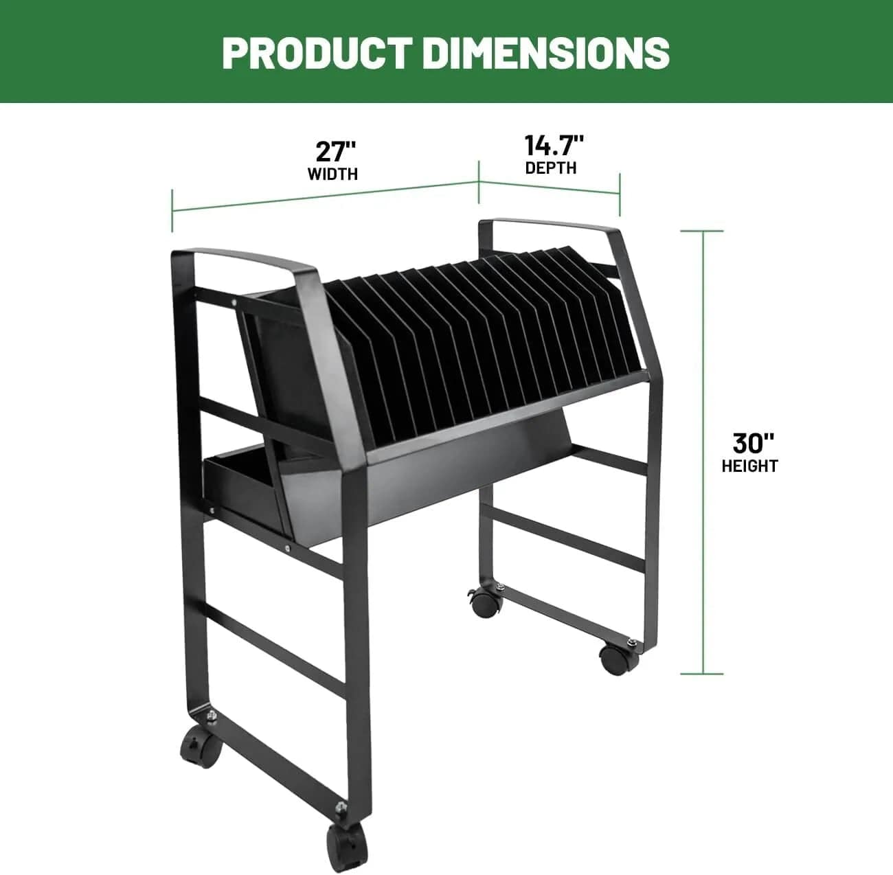 Holzoffer Mobile Open Charging Cart with 16 Devices, Rolling Charging Dolly with Wheels for Laptop Computers, Ipads, Chromebooks, Open Charging Station Rack Storage for Office, Black