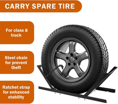 Semi Truck Tire Rack 32.25 x 14 x 4.5 in Spare Carrier Mount Tire Holder with Ratchet Strap Chain Truck