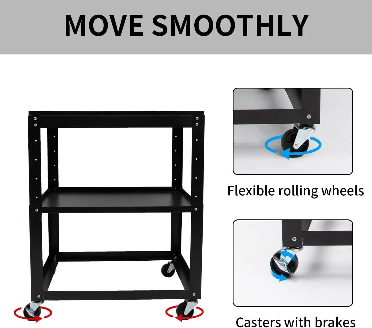 Holzoffer  Planing Machine Stand, 110LBS Capacity Thickness Planer Table with Four Swivel Wheels, 3-Gear Height Adjustable, 2-Tier Storage Space Utility Workbench Cart for Planers, Saws, Bench-top Machines