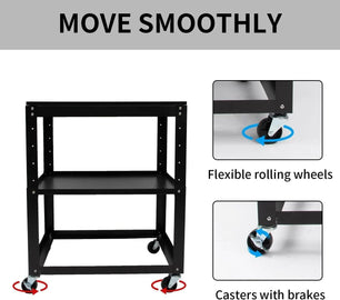 Holzoffer  Planing Machine Stand, 110LBS Capacity Thickness Planer Table with Four Swivel Wheels, 3-Gear Height Adjustable, 2-Tier Storage Space Utility Workbench Cart for Planers, Saws, Bench-top Machines