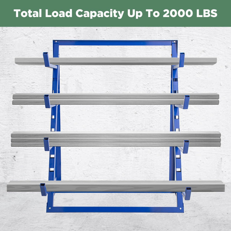 4-Tier Steel Horizontal Lumber & Pipe Storage Rack, 2000-lb Capacity, 48.3"L x 24"W x 60.8"H