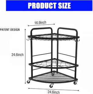 Holzoffer Garden Tool Organizer with Lockable Wheels and Storage Hooks,Garage Lawn and Outdoor