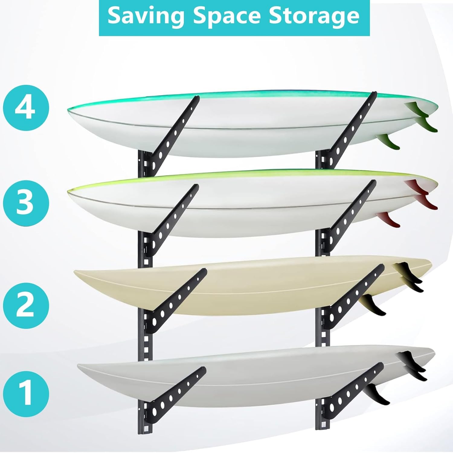 Wall Mount Surfboard/Snowboard/Skateboard Adjustable Storage Rack 4 Level Store