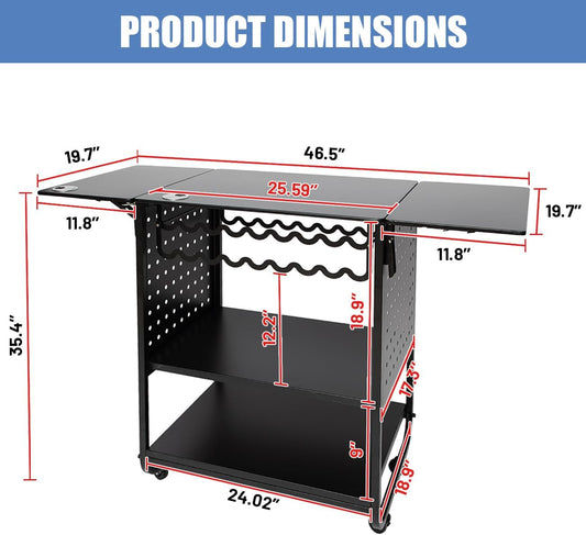 Holzoffer 3 Tier Foldable Heat Press Stand, Movable Heat Press Table with 4 Wheels--46.5''H x 35.4''W x 19.7''D