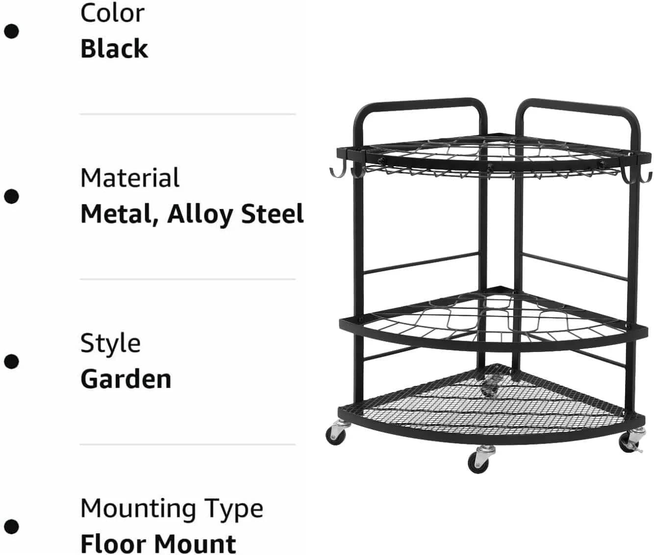 Holzoffer Garden Tool Organizer with Lockable Wheels and Storage Hooks,Garage Lawn and Outdoor