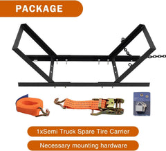 Semi Truck Tire Rack 32.25 x 14 x 4.5 in Spare Carrier Mount Tire Holder with Ratchet Strap Chain Truck