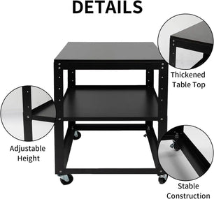 Holzoffer  Planing Machine Stand, 110LBS Capacity Thickness Planer Table with Four Swivel Wheels, 3-Gear Height Adjustable, 2-Tier Storage Space Utility Workbench Cart for Planers, Saws, Bench-top Machines