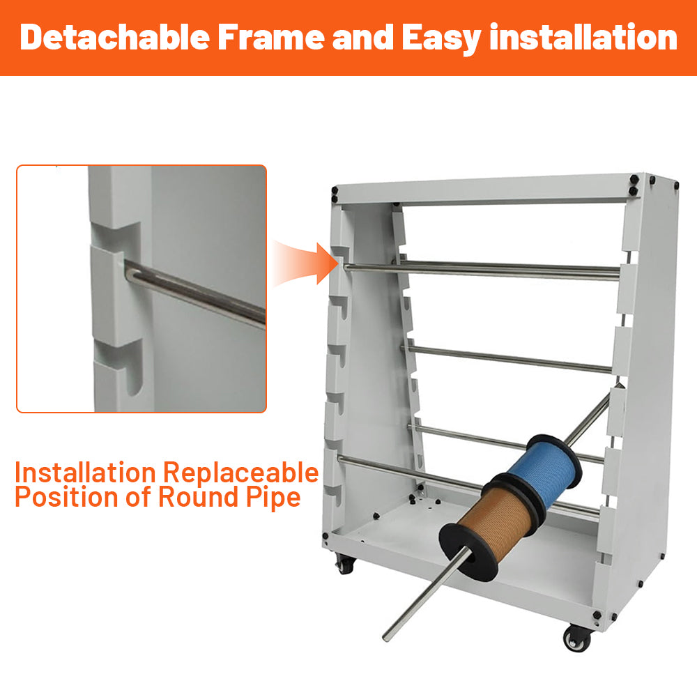 Holzoffer 29.5 x 25.2 Inch Cold-Rolled Wire Spool Rack with Locked Wheels, 6 Rods Electrical Wire Spool Storage Dispenser, 300lbs Load Capacity