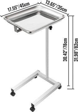 Holzoffer Medical Stand 18x14 Inch Medical Tray on Wheels Adjustable Height 32-51 Inch Mayo Stand with Tray Stainless Steel 4 Omnidirectional Wheels