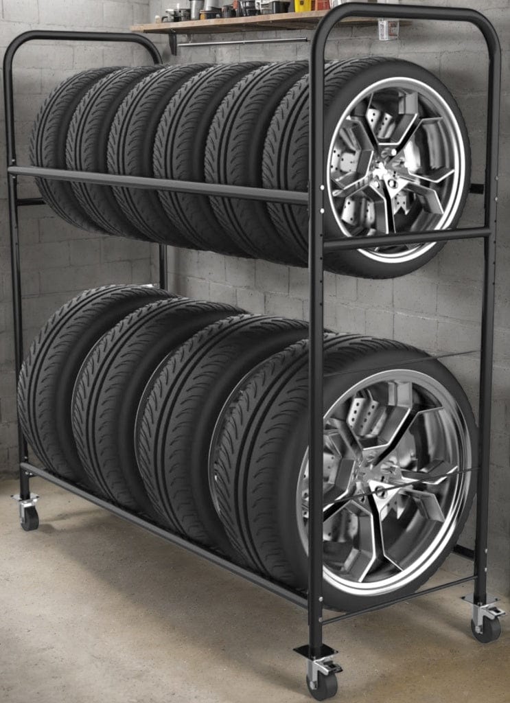 Holzoffer Tire Storage Rack with Protective Cover - Adjustable Metal Tire Rack for Indoor/Outdoor Use - 59" H x 59" W x 21" D (60in)