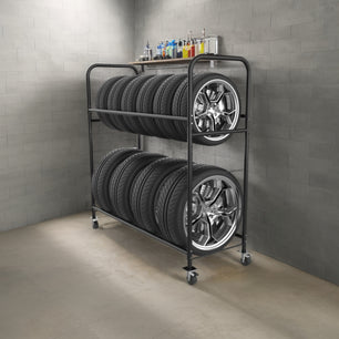 Holzoffer Tire Storage Rack with Protective Cover - Adjustable Metal Tire Rack for Indoor/Outdoor Use - 59