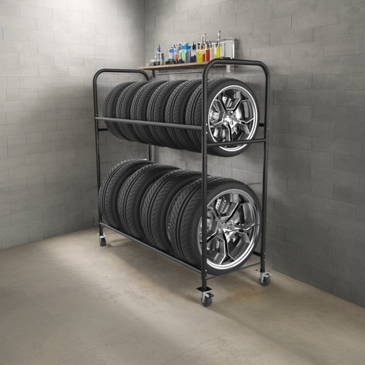 Holzoffer Tire Storage Rack with Protective Cover - Adjustable Metal Tire Rack for Indoor/Outdoor Use - 59" H x 59" W x 21" D (60in)