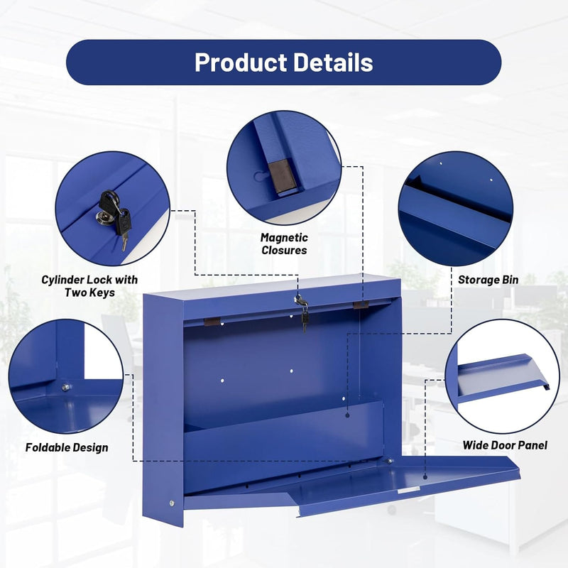 Wall Mounted Fold Down Shop Desk 23.6"W x 5.1"D x 18.1"H