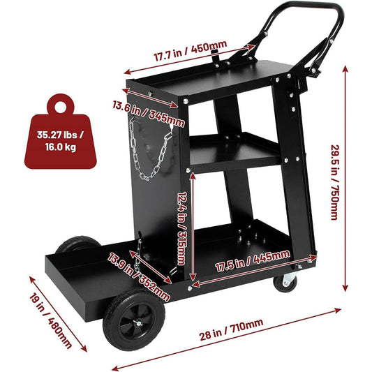 Holzoffer Welding Cart, 2-Tier Welder Cart with 265LB Capacity, 360°Swivel, Gas bottle Safety Chains with Lockable Cabinet