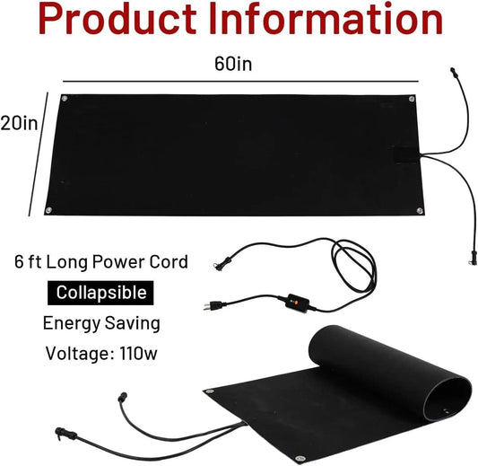 Holzoffer 20"x60" Heated Snow Melting Mats Outdoor with Timer, Heated Walkway Mats for Snow Removal, Thickened Non-Slip Rubber Reliable Snow and Ice Melting System with 6 ft Power Cord