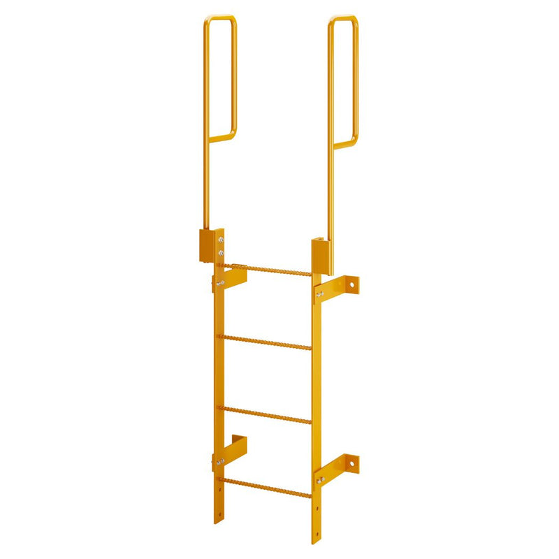 4 Step Steel Roof Access Ladder 3'H, With Handrails, Wall Mount, Yellow