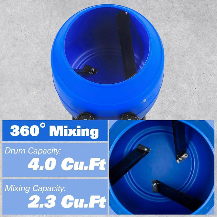 4 Cu.Ft. Power Concrete Mixer, Portable Electric Poly Drum Cement Mixer