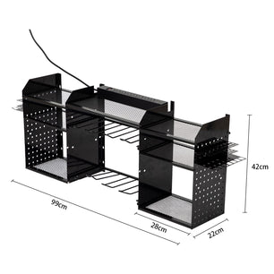 Holzoffer Black Large Tools Organizer Wall Mount Charging Station, 39 Inch Long Power Tool Battery Storage Rack