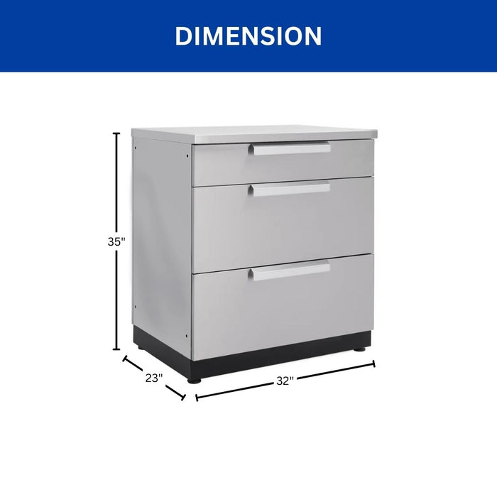 3 Drawer Stainless Steel Kitchen Cabinet, 32"W x 23"D x 35"H, Outdoor Kitchen Cabinet