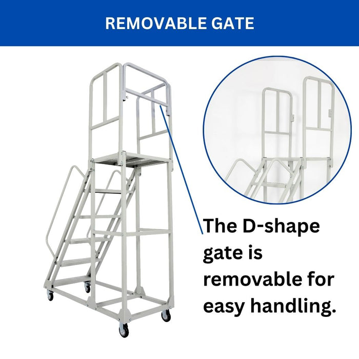 6 Step Rolling Ladder w/ Handrails, 350 lbs Weight Capacity, 60" Top Step Height