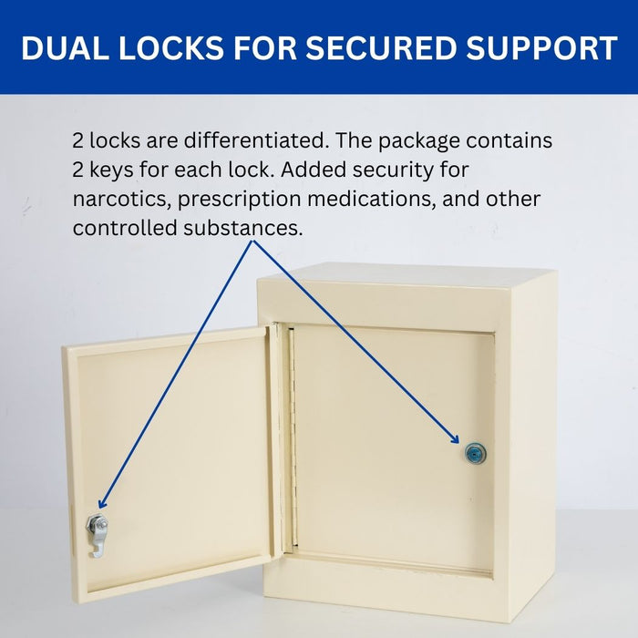 Narcotics Cabinet 12"W x 8"D x 15"H, Double Lock & Double Door, Fully Assembled