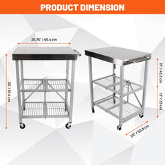 Holzoffer Kitchen Trolley with Wheels, 80"D x 45"W x 15"H 3 Tier Serving Trolley for Kitchen, Office, Bathroom