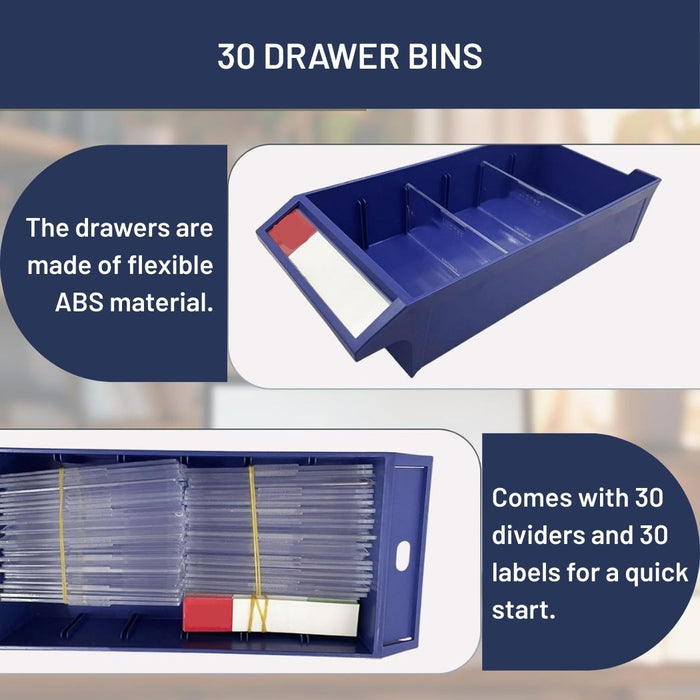 30 Bin Drawer Storage Enclosure, 24"W x 14"D x 36"H, Steel Parts Organizer for Nuts, Bolts, Screws & Small Components