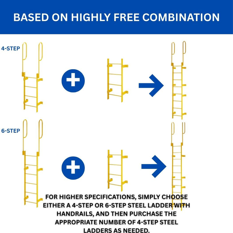 6 Step Steel Roof Access Ladder 5'H, Wall Mount, Yellow