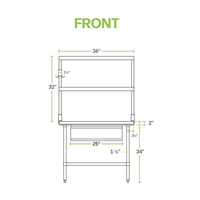 36" x 24" Stainless Steel Prep Table w/ Overshelves, Drawer & Undershelf