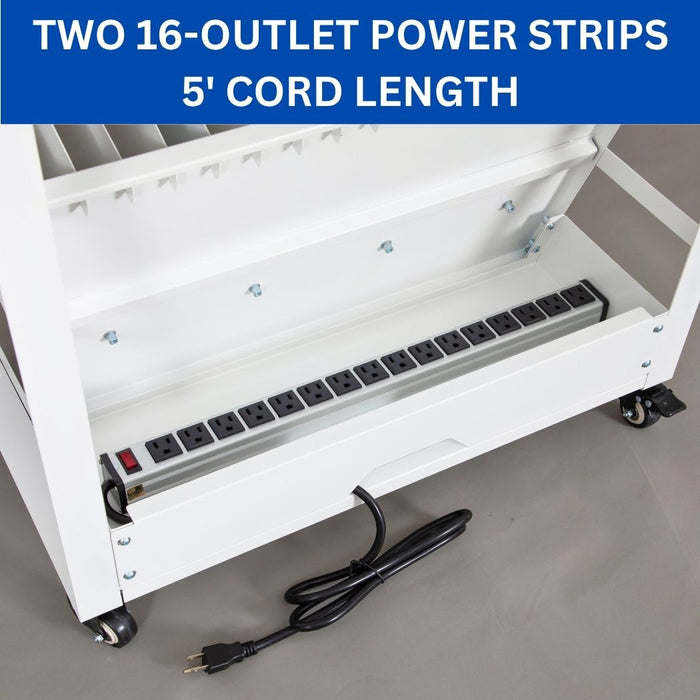 32-Device Open Charging Cart w/ Power Strips, 2 Shelves for Tablet Charging