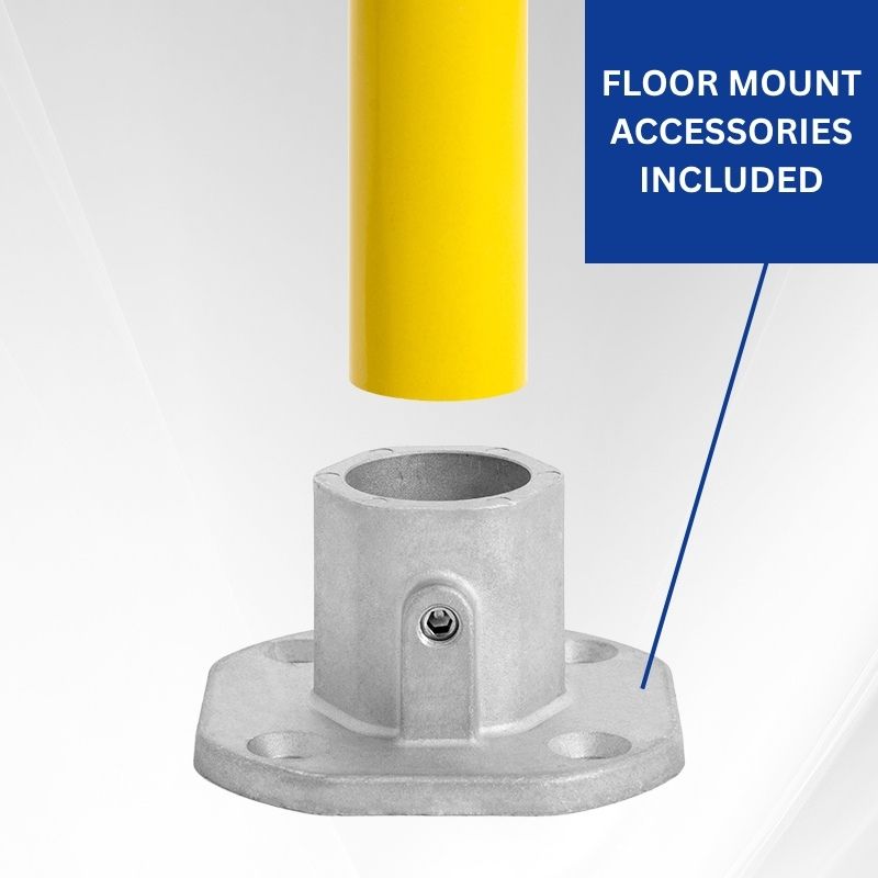 Steel Safety Railing 6'L x 42"H, 72"L Yellow Pedestrian Barrier w/ Floor Mounting Accessories