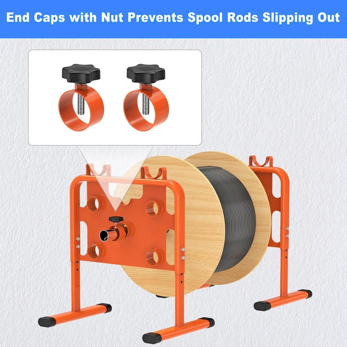 Height Adjustable Wire Dispenser 800 lb Load Capacity, Holds Reels up to 33”Dia, For Multiple Spool Management