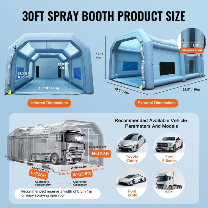 Inflatable Spray Booth 33'L x 20'W x 13'H with 750W + 1100W Blowers, Spray Booth Tent Air Filter System – Car Paint Tent for Auto Painting, Car Parking Tent, Workstation, and Motorcycle Garage