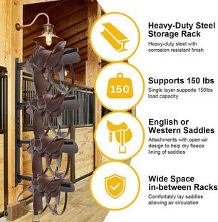 Horse Saddle Storage Rack Stand Wall Mount Equestrian 4-Tier Heavy Duty for English and Western Saddles