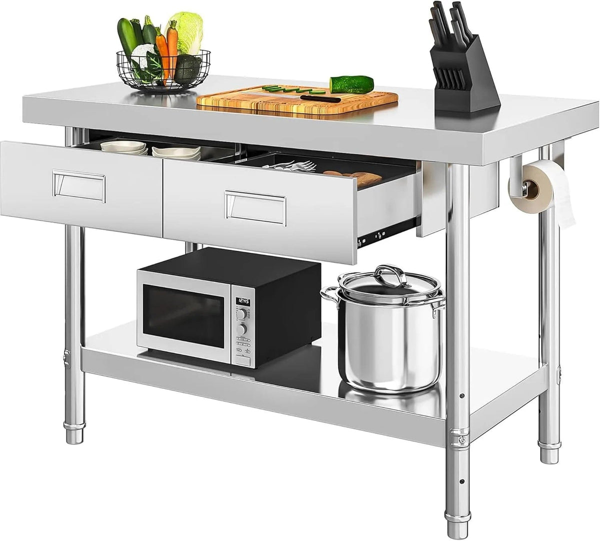 Holzoffer 48" × 24" Stainless Steel Table with 2 Drawers, NSF Work Table with Drawer, Metal Table Prep Table for Home Kitchen Restaurant Garage Warehouse