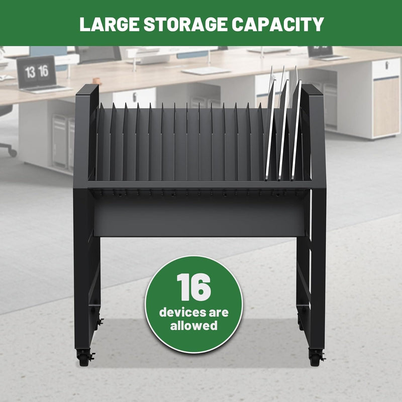 16-Device Open Charging Cart, 27"W x 14.5"D x 40"H, Tablet & Laptop Charging Trolley with 16-Outlet Power Strip