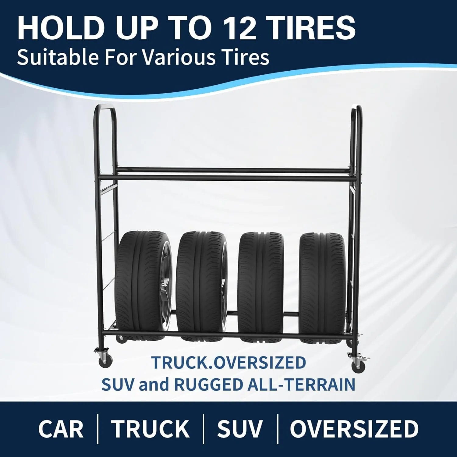 Holzoffer Tire Storage Rack with Protective Cover - Adjustable Metal Tire Rack for Indoor/Outdoor Use - 59" H x 59" W x 21" D (60in)