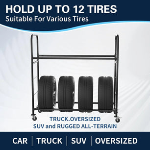 Holzoffer Tire Storage Rack with Protective Cover - Adjustable Metal Tire Rack for Indoor/Outdoor Use - 59