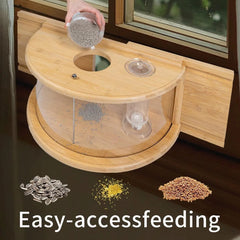 Holzoffer Window Bird Feeder Inside House with Kettle, 180° Panoramic Clear View of Birds Feeding Inside Your Window Sill, Secure Lid