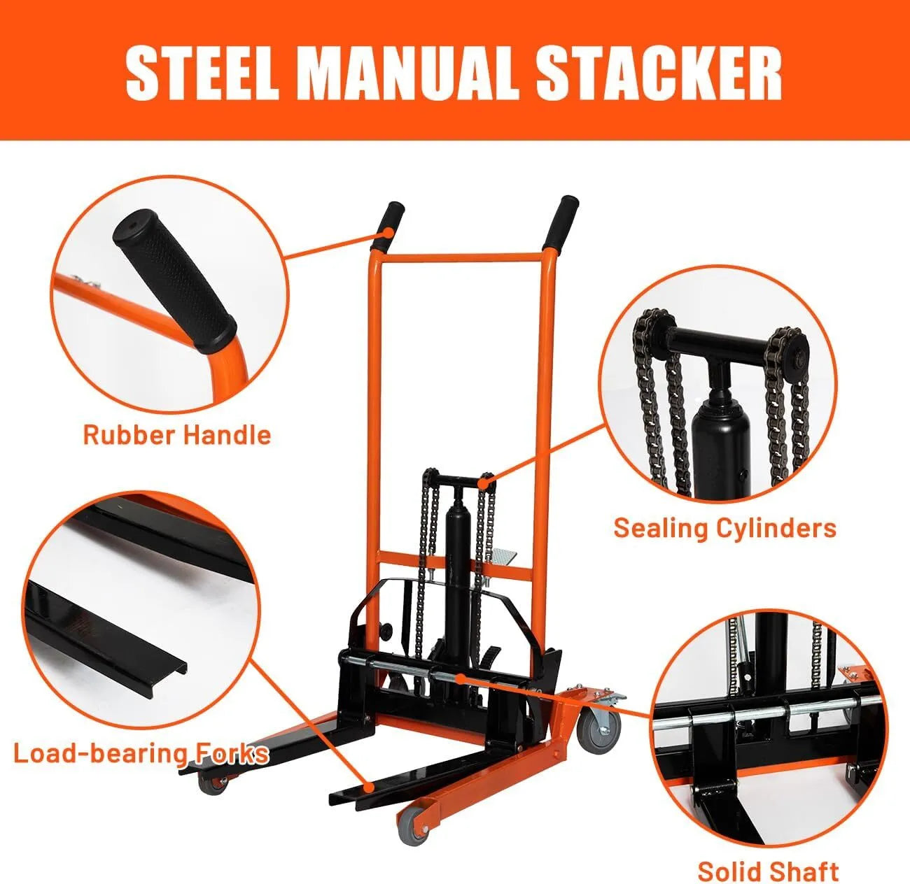 Holzoffer Material Lift Winch Stacker with Wheels, Heavy Duty Rolling Manual Lift Table, Adjustable Pallet Truck Dolly Fork Lift for Factory, Warehouse, Garage