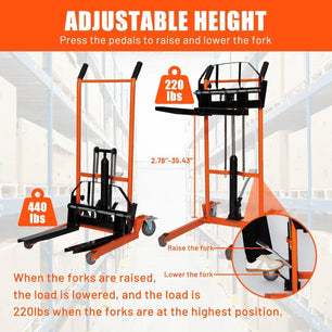 Holzoffer Material Lift Winch Stacker with Wheels, Heavy Duty Rolling Manual Lift Table, Adjustable Pallet Truck Dolly Fork Lift for Factory, Warehouse, Garage