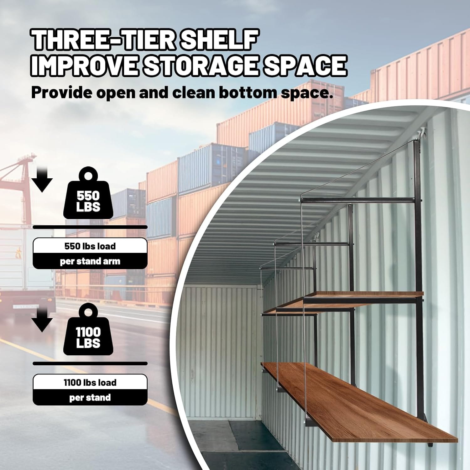 3 Tier Shipping Container Shelving Storage Bracket - Adjustable Universal for Shipping Container Hang