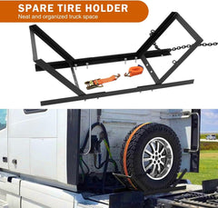 Semi Truck Tire Rack 32.25 x 14 x 4.5 in Spare Carrier Mount Tire Holder with Ratchet Strap Chain Truck