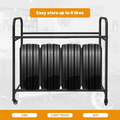 Holzoffer Tire Storage Rack 44'' x 18'' x 23'' for Garage with 4 Rolling Wheels Legs, Adjustable, Mobile Metal Tyre Organizer Stand