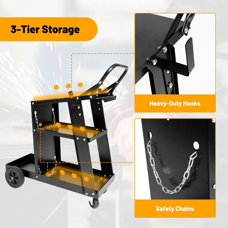 3-Tier Welding Cart w/ Wheels, 400 Lbs Load Capacity