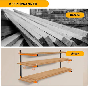 Holzoffer Folding Garage Storage Rack Wall Mount, Heavy Duty Lumber Organizer Metal Rack, Wood Storage Shelves for Home