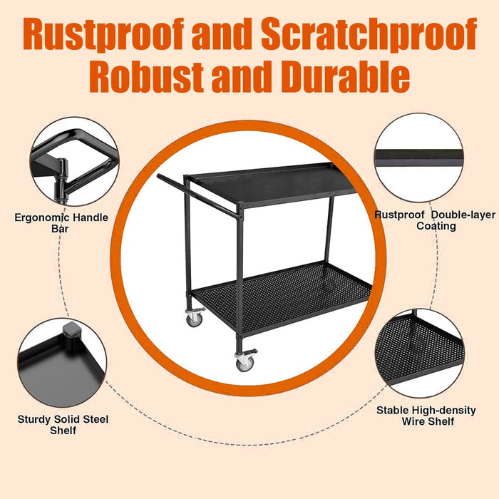 2 Shelves Utility Cart 25"x 50" x 39"H w/ Wheels and Handles