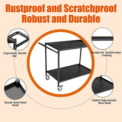 Holzoffer 2 Tier Utility Cart with Wheels and Handles, 900LBS Load Capacity, 25"D x 50"W x 38.98", Rustproof