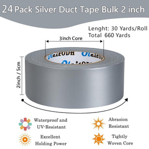 12/24 Pack 2 inch X 660 Yards Duct Tape，Multi-Use for Indoor & Outdoor Repairs, Industrial, Professional Use